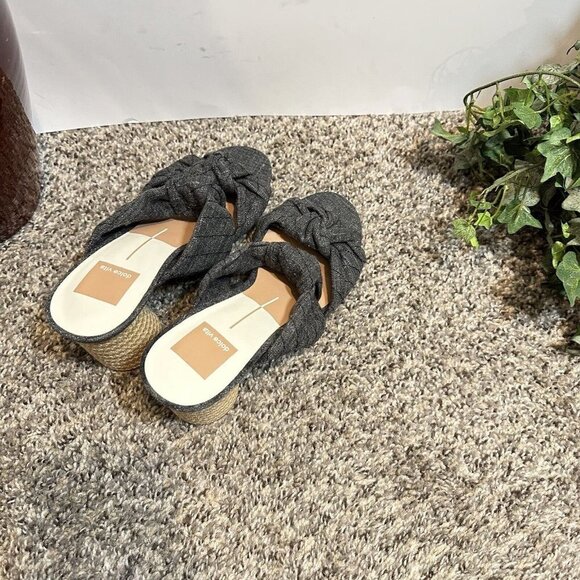 Dolce Vita Jene Double Strap Heeled Sandal Knotted Fabric Gray Slip On 7.5 New - Picture 6 of 8